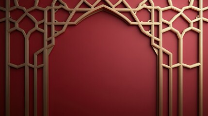 Ornate golden architectural design on a rich red background
