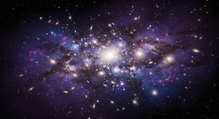 Cosmic Tapestry: A vibrant galaxy cluster simulation revealing celestial grandeur