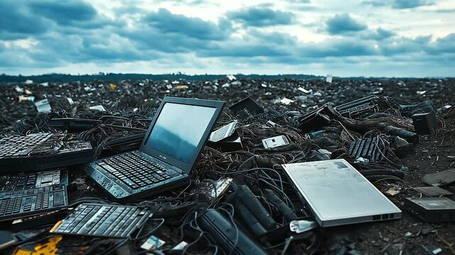 A landfill site overflowing with e-waste