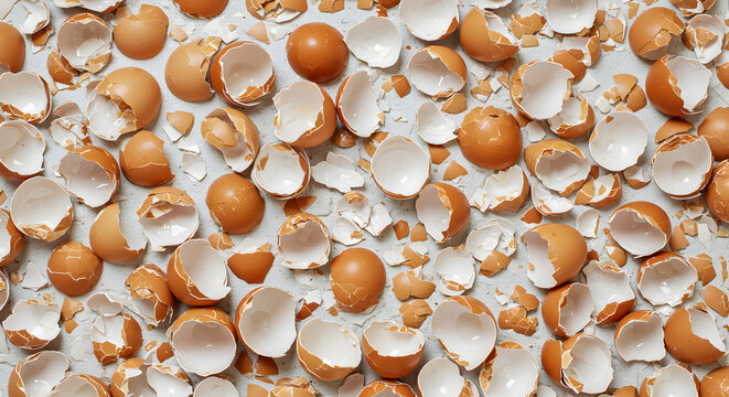 Broken eggshell composition, food concept and creative arrangement for culinary ideas