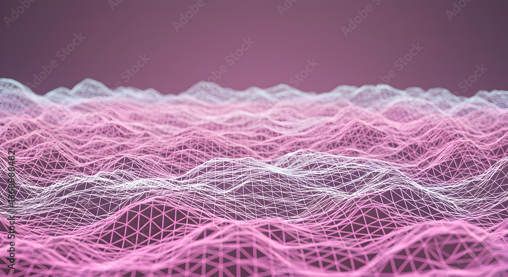Aufkleber abstract pink and white wireframe landscape with triangular network design