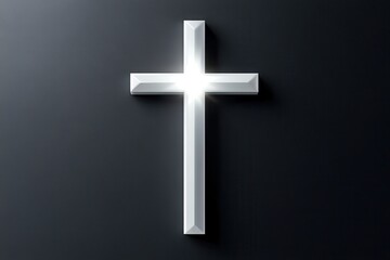 Shining white cross isolated on transparent background. Riligious symbol. Glowing Saint cross. Easter and Christmas sign