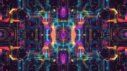 Obraz premium Futuristic circuit design enhanced with vibrant digital gradients and modern aesthetics