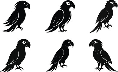 A collection of Parrot bird silhouettes in various flying poses