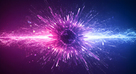 Fototapeta premium Dynamic burst of energy, abstract explosion with particles and crystal fragments