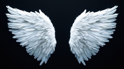 White angel wings on black background	