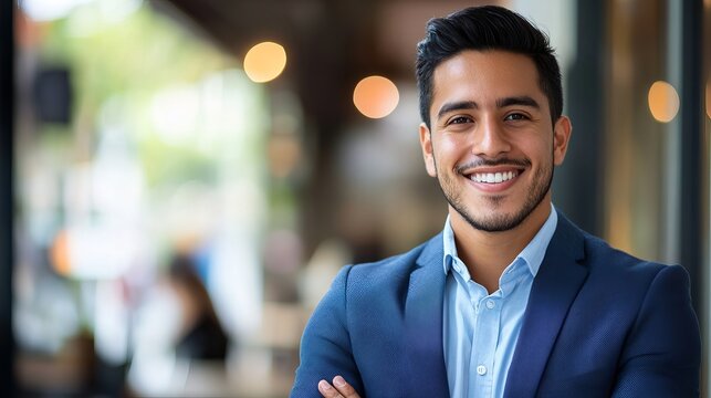 Portrait of handsome smiling businessman in suit professional headshot for corporate website or linkedin profile