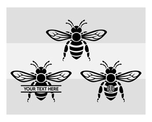 Bee Svg, Bumble Bee Svg, Honey Bee Silhouette, Animals Svg, Bee Clipart Svg, Honeybee Svg, Silhouette, Vcetor, Outline, Bee Monogram, Split Monogram, Circle Monogram,