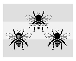 Bee Svg, Bumble Bee Svg, Honey Bee Silhouette, Animals Svg, Bee Clipart Svg, Honeybee Svg, Silhouette, Vcetor, Outline, Bee Monogram, Split Monogram, Circle Monogram,