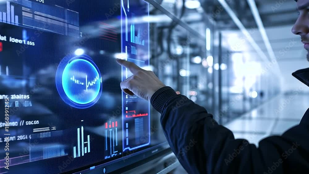Poster a worker using an advanced touch-screen interface to control the heating flow within a facility fill