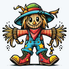Happy smiling scarecrow character stock illustration