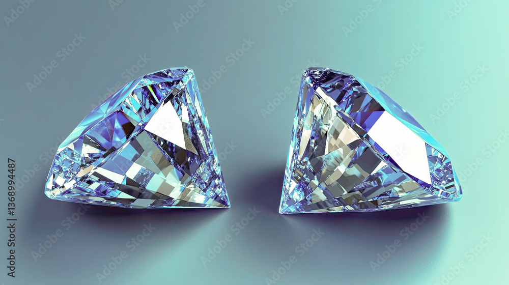 Poster elegant glass and crystal diamonds with blue gradient on dark background showcasing minimal design