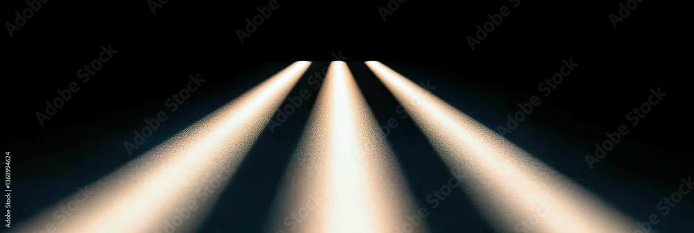 Poster Narrow light beams create a captivating minimalist effect on a flat surface in a dark setting
