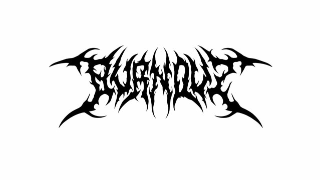 Burnout typography vector in symmetrical shapes dark metal font style for streetwear, t-shirt print apparel, sticker, poster, band name logo and more