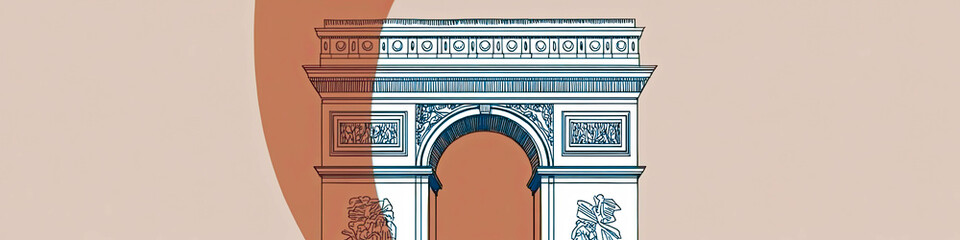 Minimalist line art representation of the iconic Arc de Triomphe in Paris with a neutral background