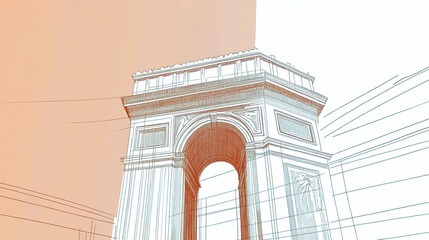 Fototapeta premium Minimal line art representation of the iconic Arc de Triomphe with a modern twist