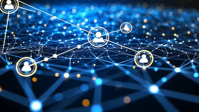 Abstract representation of a digital network with glowing nodes and interconnected lines, symbolizing technology