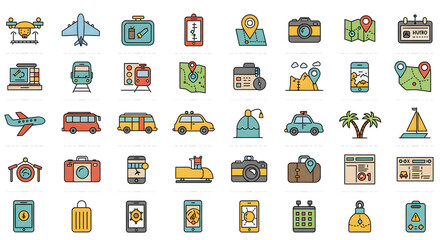 Flat Design Travel and Tourism Icons Collection for Modern Visual Communication