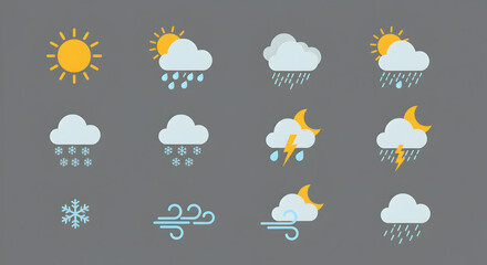 Collection of Flat Design Weather Icons with Animated Effects for Web and Apps