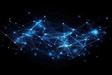 Abstract blue network connection, digital data flow, dark background, technology concept