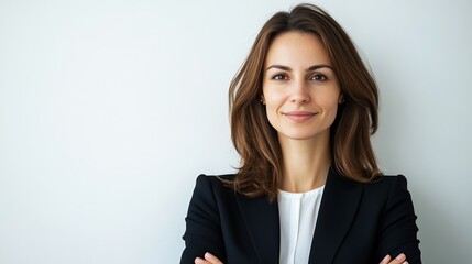 Obraz premium Professional headshot of a confident business woman in a suit for corporate branding and marketing use