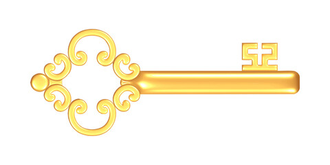 old golden vintage key isolated. vector illustration