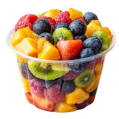 Fresh cut fruit in a plastic cup isolated on transparent background 
