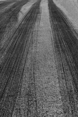 Car tire mark on race track, Abstract black car tire mark on race track, Abstract texture...