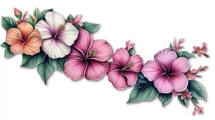 Obraz premium An elegant border of hibiscus flowers, isolated with negative space for use in layouts