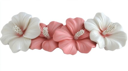 Elegant hibiscus flowers forming a frame border, isolated with negative space for layouts