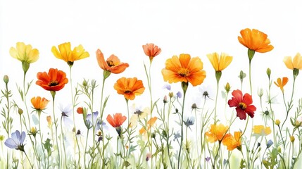 Naklejka premium A colorful set of marigolds in watercolor, isolated on a transparent background for design layouts