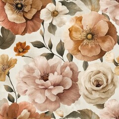 Autumnal floral wallpaper, cream background, home decor