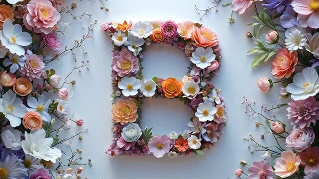 beautiful letter B made of flowers on a white background

