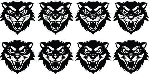 silhouette of angry mink cartoon head vector bundle design on white a background.