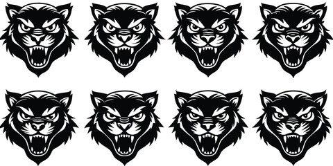 silhouette of angry mink cartoon head vector bundle design on white a background.