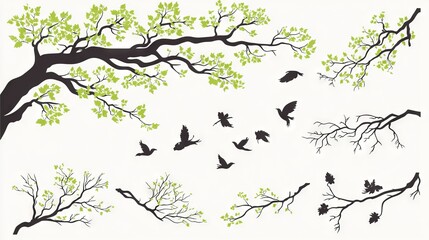 Naklejka premium An assortment of tangled jungle branches with leaves, set against a transparent background, created using modern