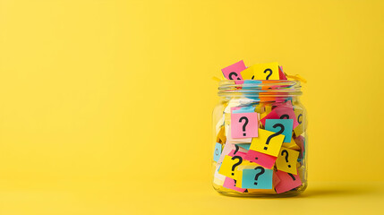 Obraz premium Colorful Sticky Notes Filled In A Glass Jar Against A Yellow Background