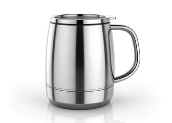 Sleek Steel Mug: A modern, stainless steel mug with a glossy finish, perfect for enjoying a warm beverage, exemplifying minimalist design.