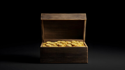 Open Wooden Treasure Chest Filled With Gold Coins