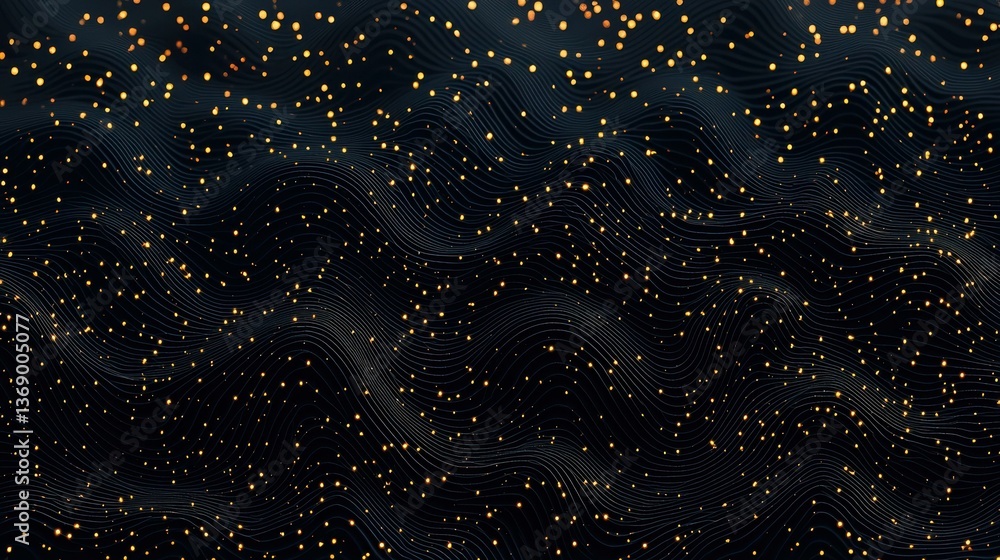 Poster an abstract black background adorned with glowing golden lights and sleek lines, creating a captivat