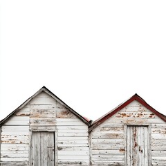 Naklejka premium Low-angle view of some old wooden houses, decayed, damaged walls with zinc deteriorate. White background