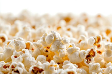 A group of popcorn pieces displayed on a clear background, created using  modern
