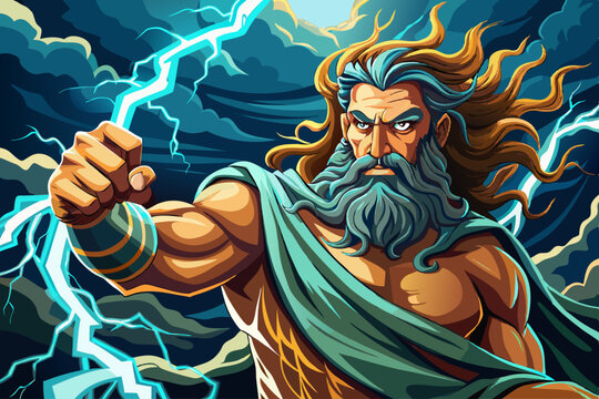 vector of Illustration of zeus, god of sky and thunder. zeus the king of the greek gods ready to scream lightning bolts down upon the earth and mankind. generative ai. Greek Mythology. ...