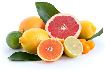 Orange and lemon on white background