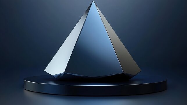 A 3D geometric pyramid icon illustration featuring a nested triangle shape with light and shadow, set against a blank black background