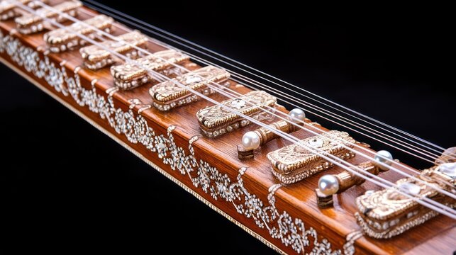 Close-up of traditional string instrument head