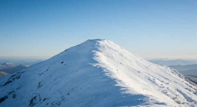Serene vista of snow-capped mountain peaks against a backdrop of a clear blue sky