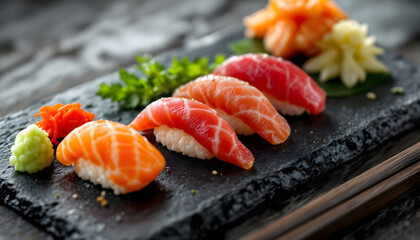 Delicious Sushi Platter: A Culinary Delight of Fresh Salmon and Tuna Nigiri
