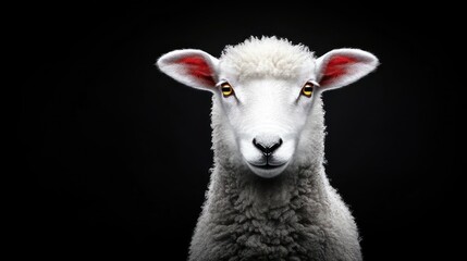 Obraz premium Intriguing Portrait of a Sheep Against a Black Background