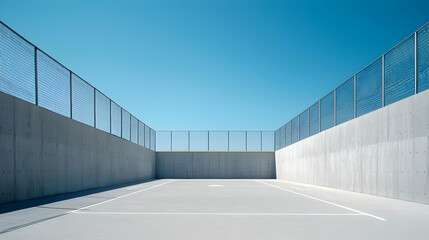 Fototapeta premium Empty Parking Garage Corridor Under Clear Sky